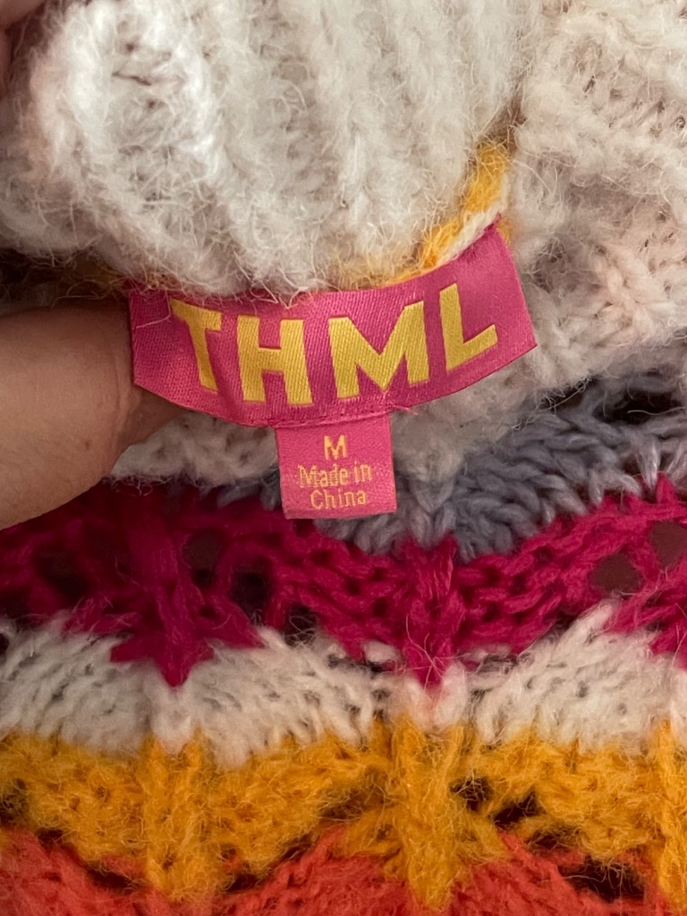 THML Women’s Colorful Cropped Crochet Sweater M Boho Hippie Autumn Cottagecore - Picture 7 of 11